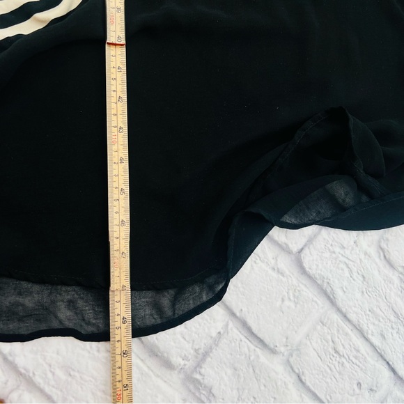 Ellen Parker L Tank Maxi Dress Black and Tan Striped Asymetrical Chiffon Trim - Picture 7 of 8